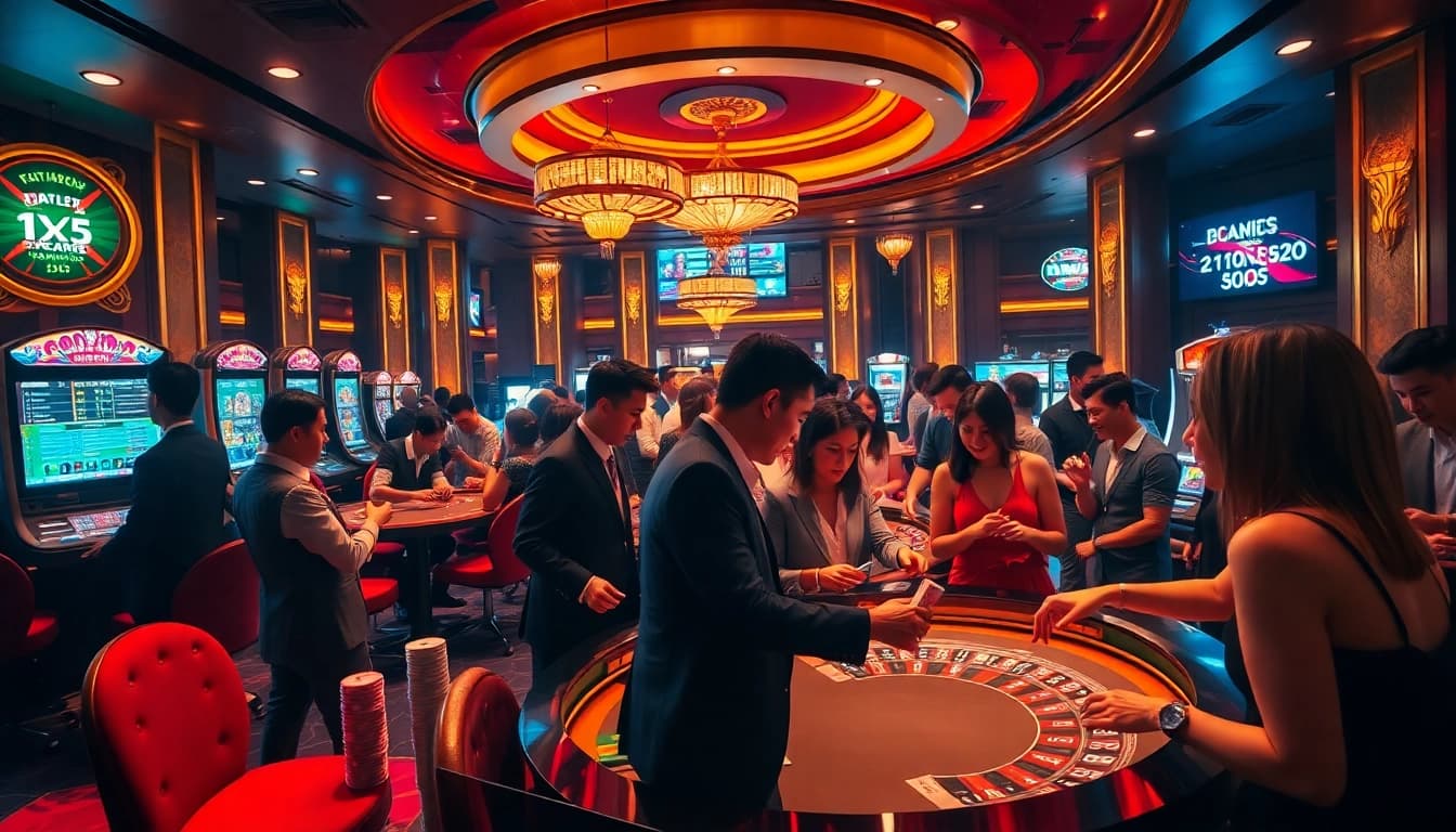 Witness players enjoying the vibrant MM88 casino experience, engaging with tables, slots, and live betting.