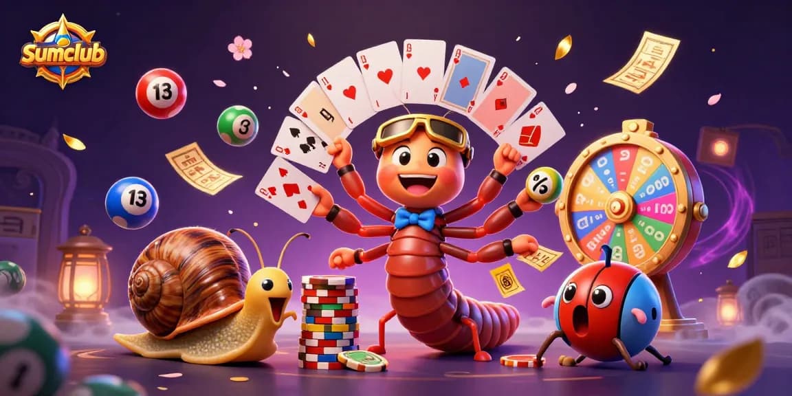 Experience the excitement of sumclub with animated characters and dynamic lottery elements illustrating the thrill of online gaming.