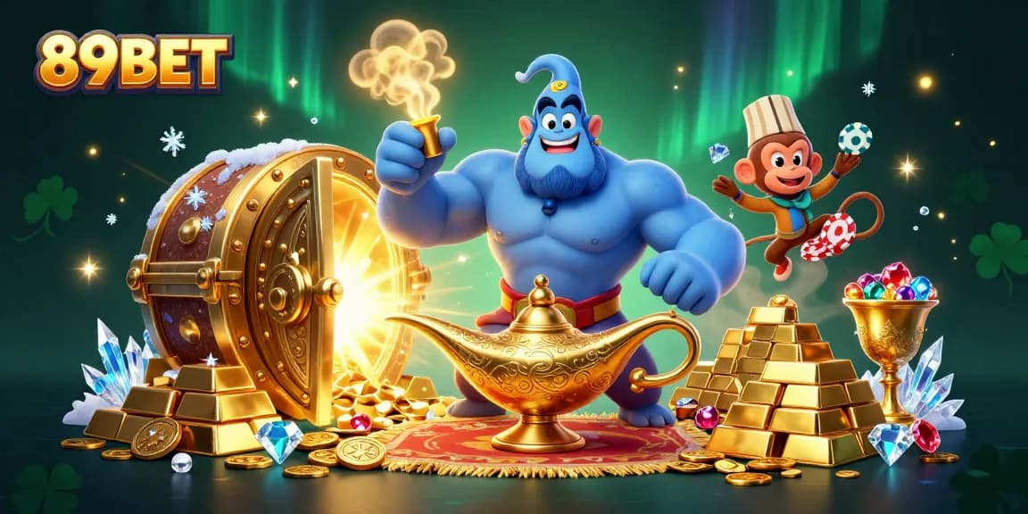 Win big with exclusive games at 89BET in this captivating casino-themed digital art.