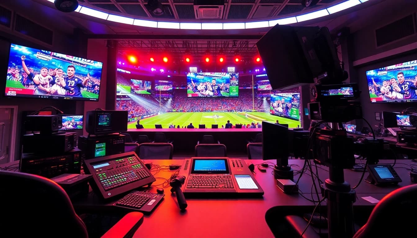 Engaging sports broadcasting scene with advanced technology showcasing live game action.