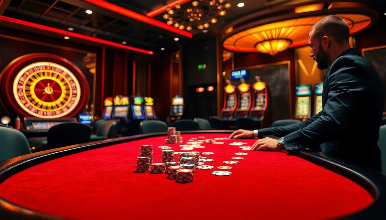 Engaging casino gameplay featuring CM88 poker table with vibrant chips and cards.