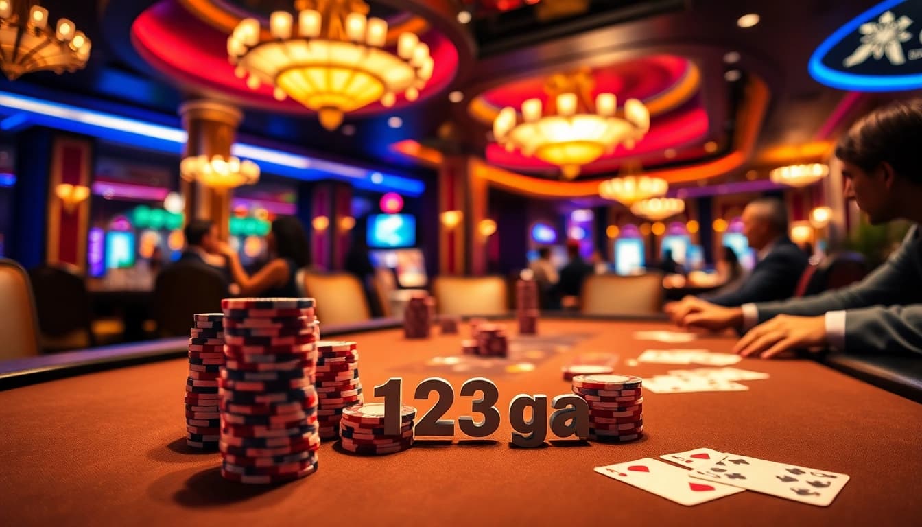 Players engaged in a thrilling poker game at 123ga's luxurious casino table.