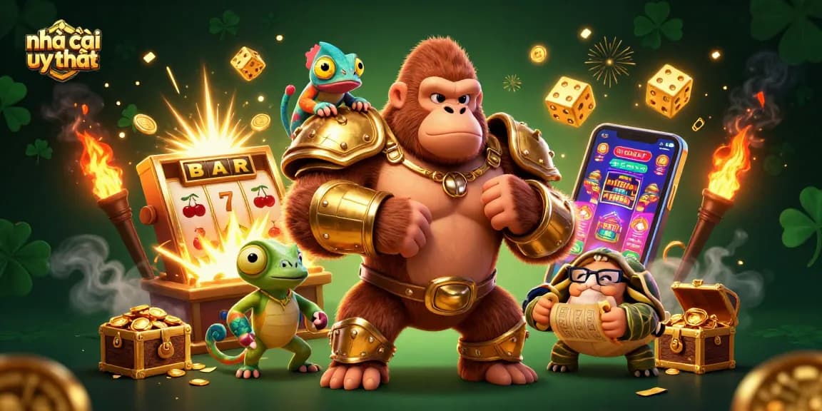 Engage in the vibrant world of nhà cái uy tín as a powerful gorilla, chameleon, and tortoise navigate vibrant casino themes.