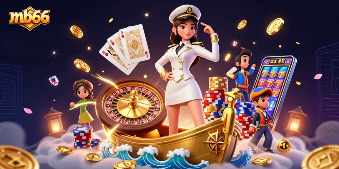 Experience the thrill of gambling with mb66 in this vibrant 3D casino scene filled with excitement.