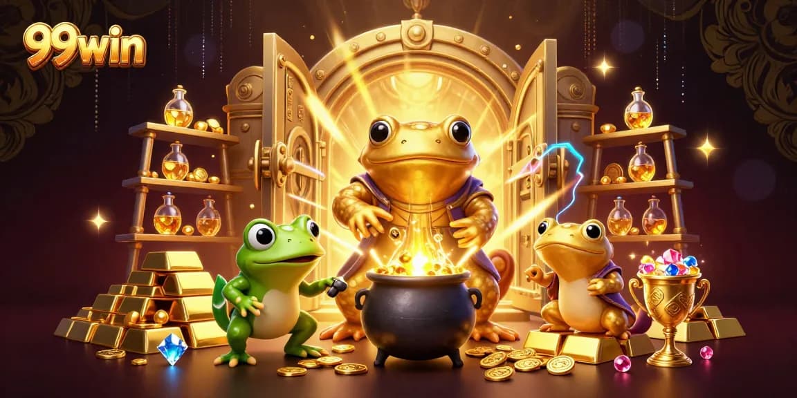 Experience the excitement at 99win with a vibrant 3D casino scene full of treasures and magic.
