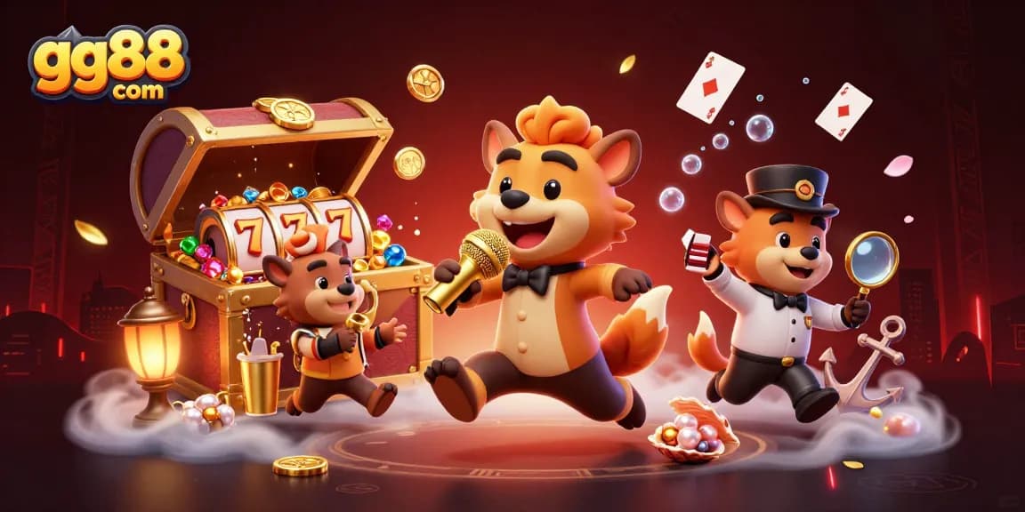 Experience the vibrant gaming world at gg88 com with lively hyenas and dynamic casino elements.