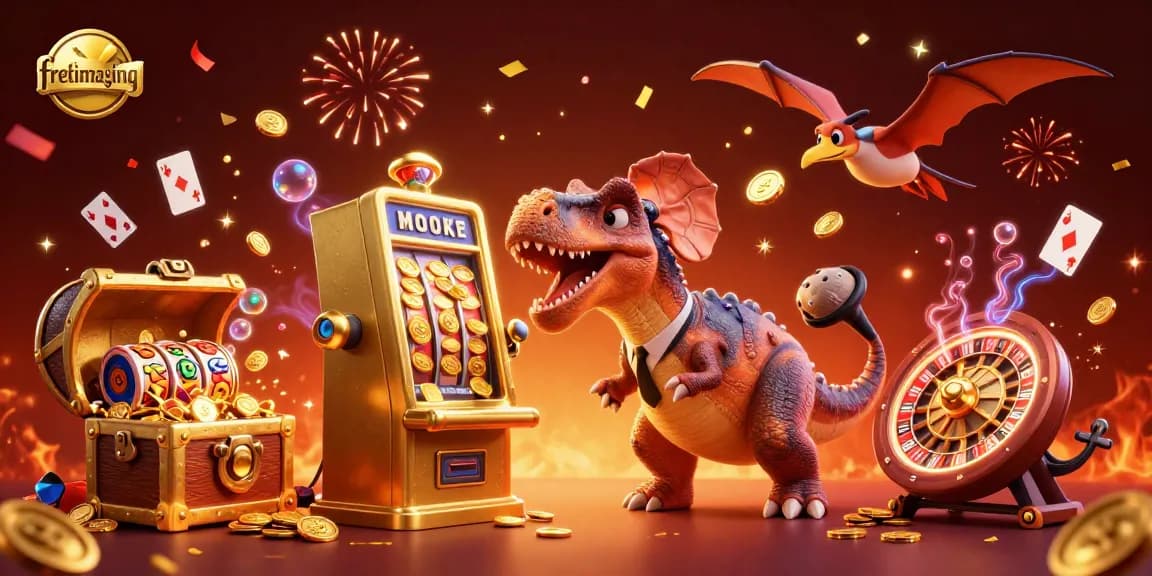 Experience fretimaging excitement with a pachycephalosaurus winning jackpots in a vibrant casino scene.
