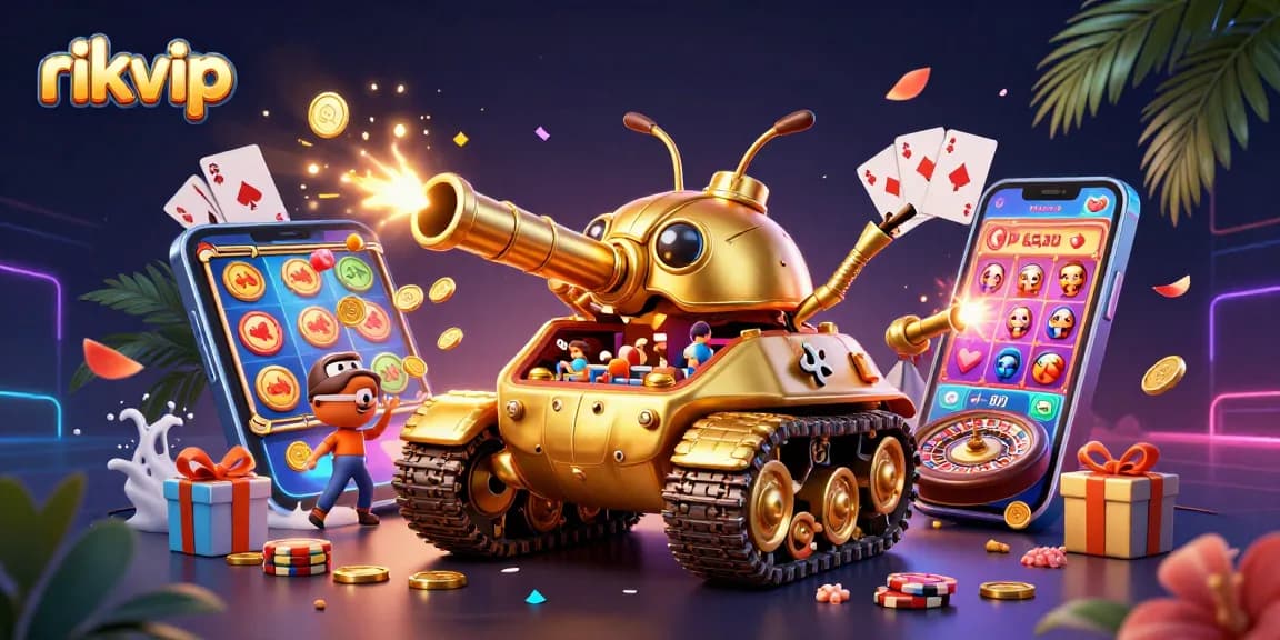 Experience the thrill of rikvip inside a golden beetle tank casino, bursting with excitement and gaming elements.