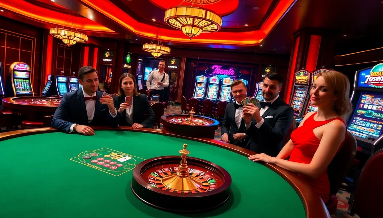 Experience thrilling gameplay at 789win with a vibrant casino atmosphere featuring tables and slots.