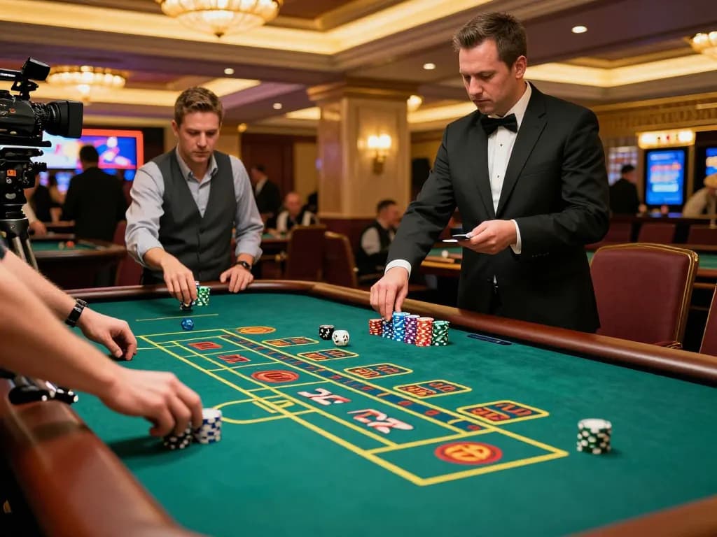 Dynamic gameplay action at cm88casino craps table with rolling dice and active players.