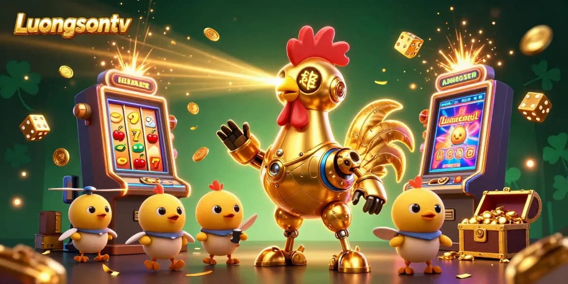 Experience Luongsontv's thrilling gambling atmosphere with vibrant robots, slot machines, and dynamic casino elements!