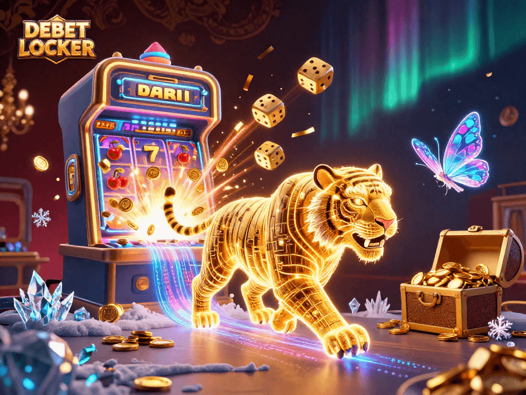 Engage with exciting DEBET LOCKER gaming experiences amid vibrant casino visuals.