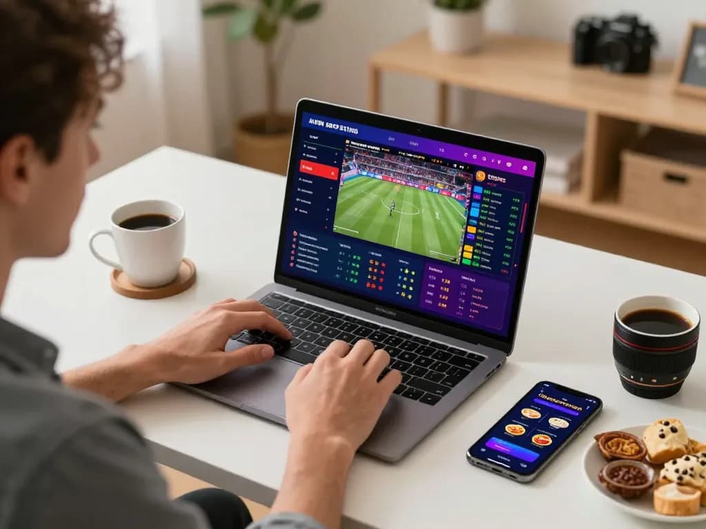 Engaged bettor using online platform at Nhà cái 79KING for sports wagering
