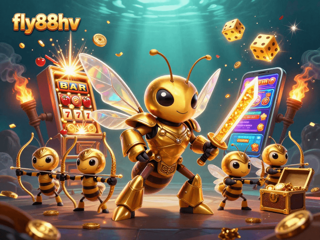 Exciting gameplay at fly88hv with a giant hornet samurai and slot machine explosion