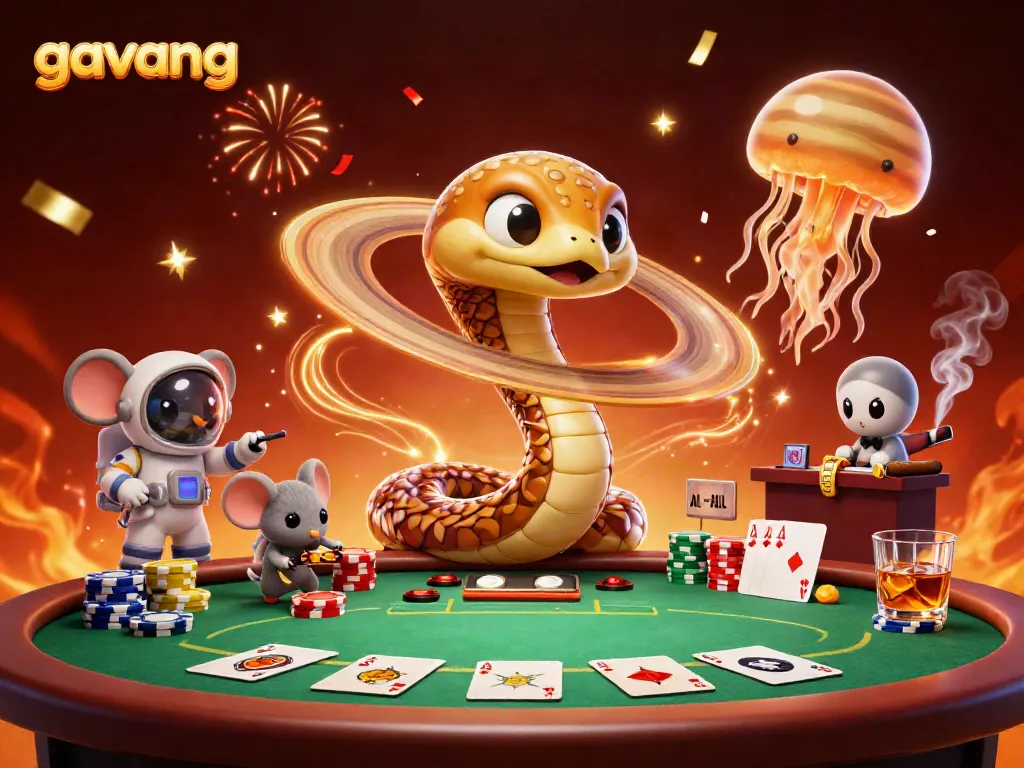 Experience the thrills of sports betting with Gavang's cosmic themed casino illustration featuring Saturn snake and astronaut mice.