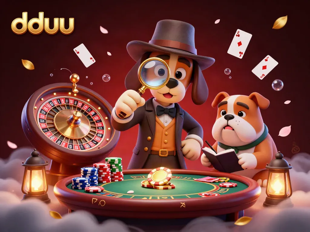 engage with dduu's dynamic gaming scene with a detective and his companion amidst poker chips and roulette wheels