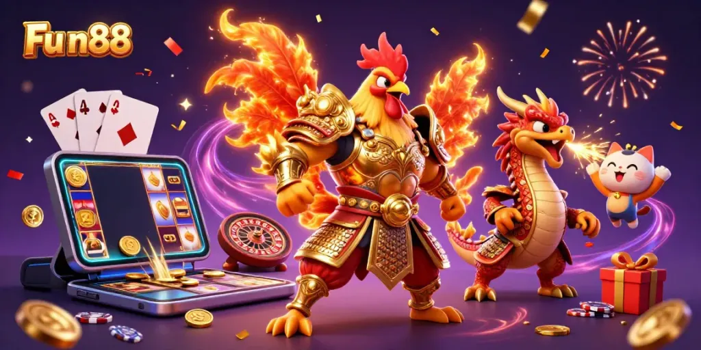 Experience thrilling slots and casino action with Fu n88 featuring dynamic characters and vibrant gaming elements.