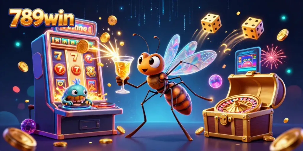Experience the excitement of 789win with vibrant casino characters and games in an animated scene.