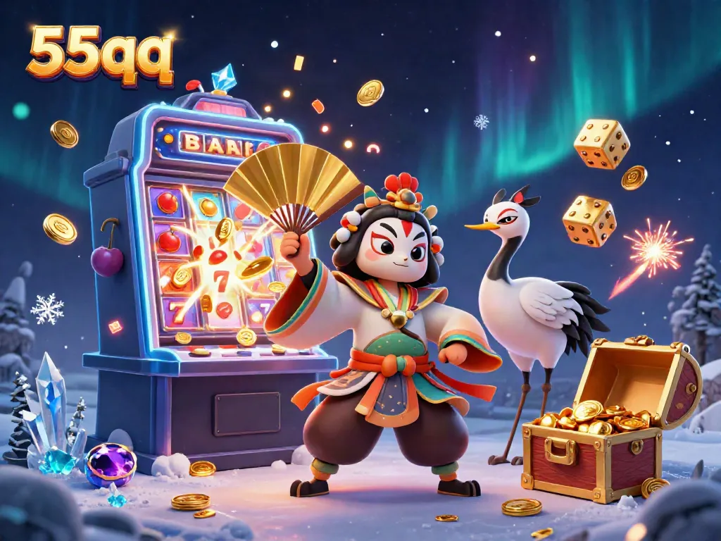 Experience the thrilling jackpot excitement at 55qq with kabuki warriors and vibrant casino elements.