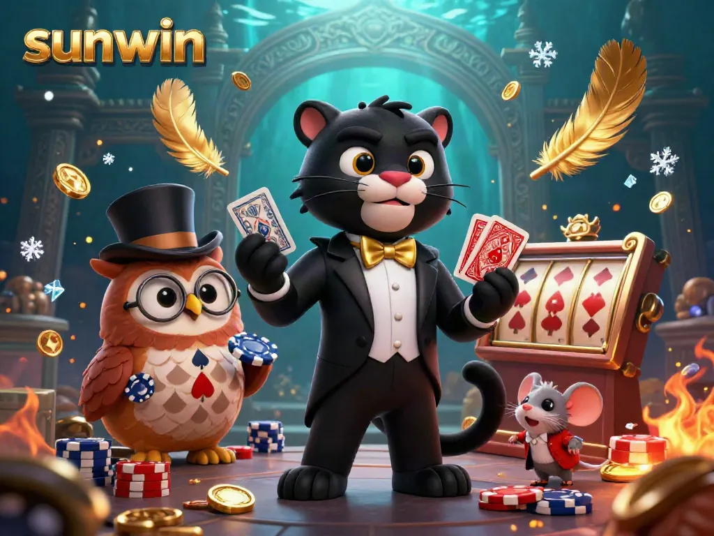 Experience thrilling card games with sunwin's vibrant casino scene featuring a stylish panther dealer.