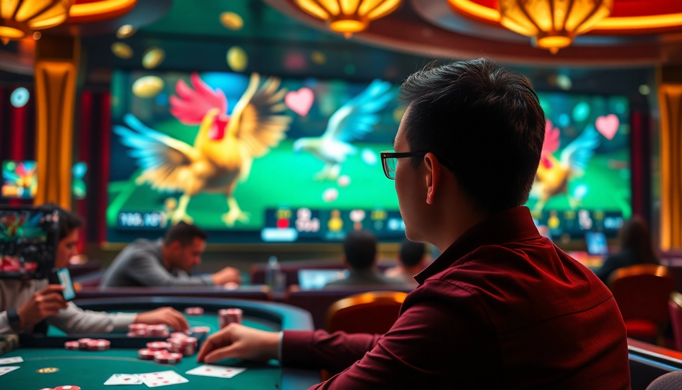 Engaged players betting on trực tiếp đá gà in a vibrant online casino atmosphere