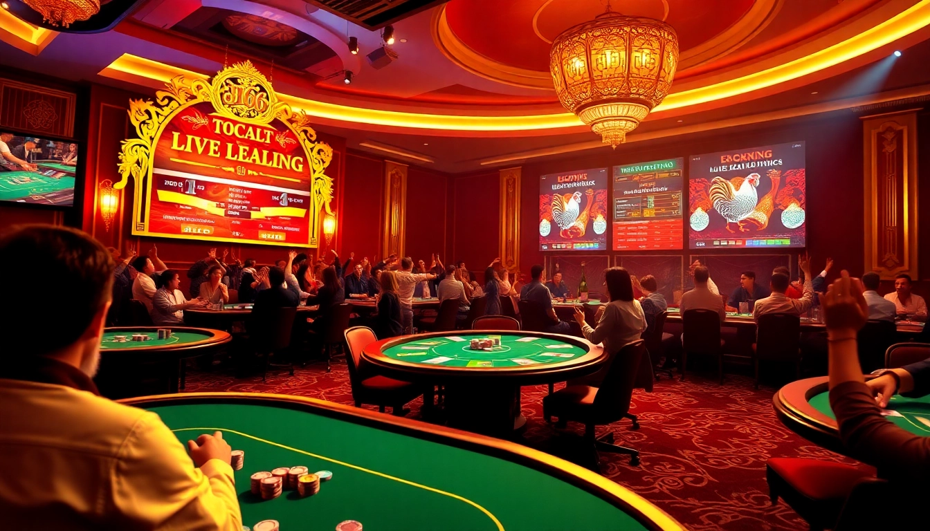 BJ66 đá gà cockfighting excitement with vibrant gaming atmosphere and enthusiastic spectators.