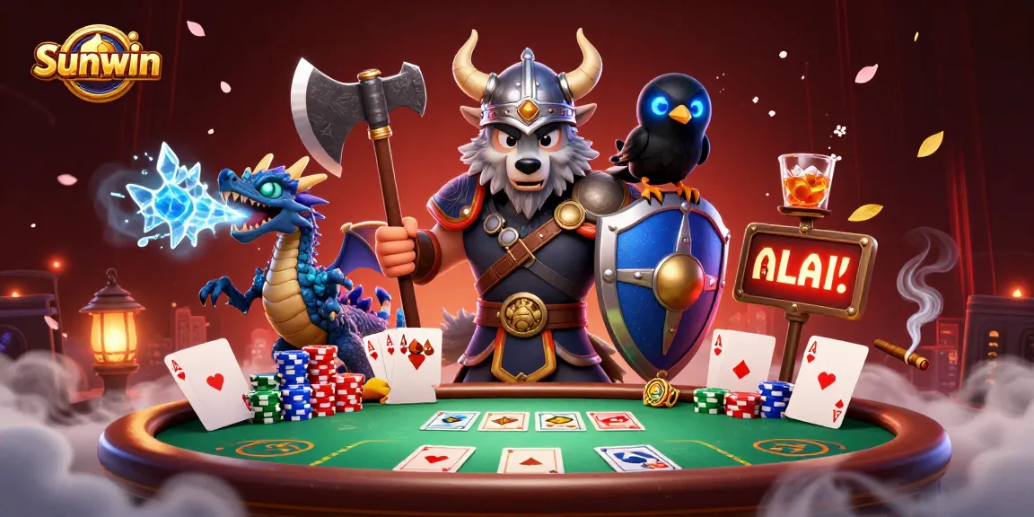 Experience thrilling gameplay at Sunwin with exciting poker action and dynamic characters in a vibrant casino scene.