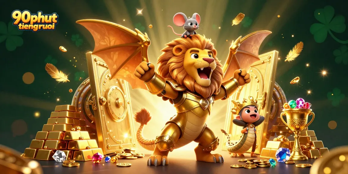 Experience thrilling gameplay at 90phut tiengruoi with vibrant golden treasures and dynamic casino elements.