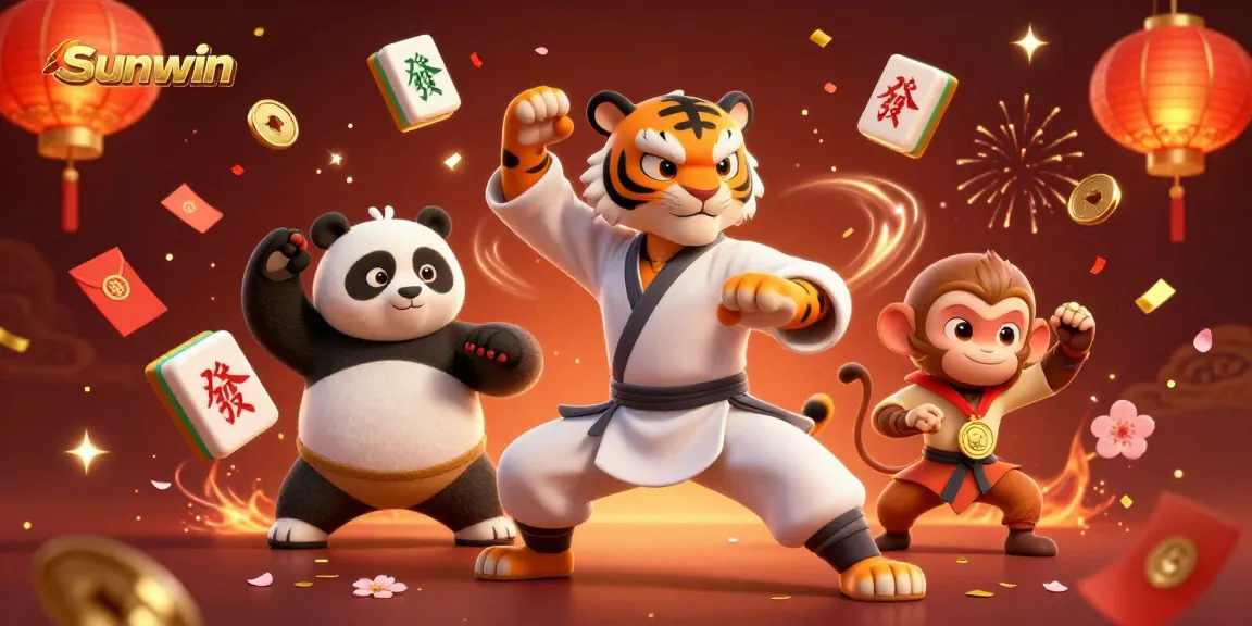 Experience Sunwin's thrilling gameplay with fun characters in a vibrant casino scene.