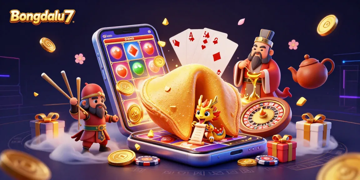 Bongdalu7 showcases a vibrant 3D scene with a golden fortune cookie and dynamic gambling elements ensuring an engaging gaming experience.