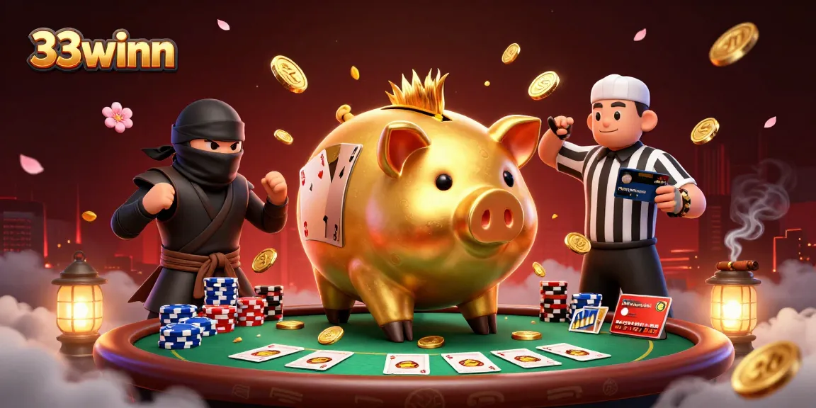 Engage with winning opportunities at 33winn, featuring animated characters and vibrant casino elements.