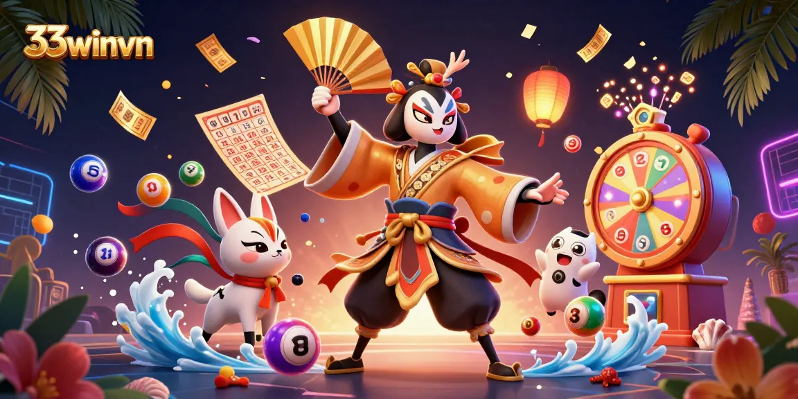 Experience exciting gameplay with 33winvn and vibrant lottery elements, showcasing a dynamic casino atmosphere.