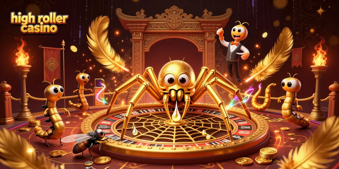Engage in the high roller casino atmosphere with a golden spider and betting fly at play.