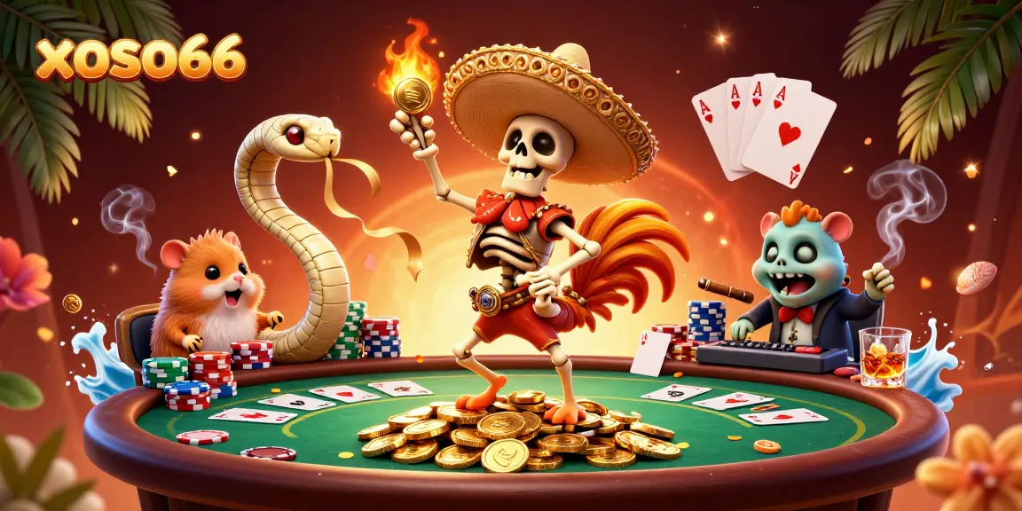 Victory dance at xoso66 with lively characters and rich casino elements in a dynamic 3D scene.