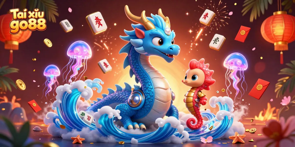 Experience Tài xỉu go88 with a vibrant illustration showcasing an azure water dragon and more